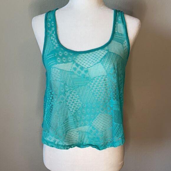 Bozzolo Blue Lace Crop Top Cover Up Large - Picture 1 of 4
